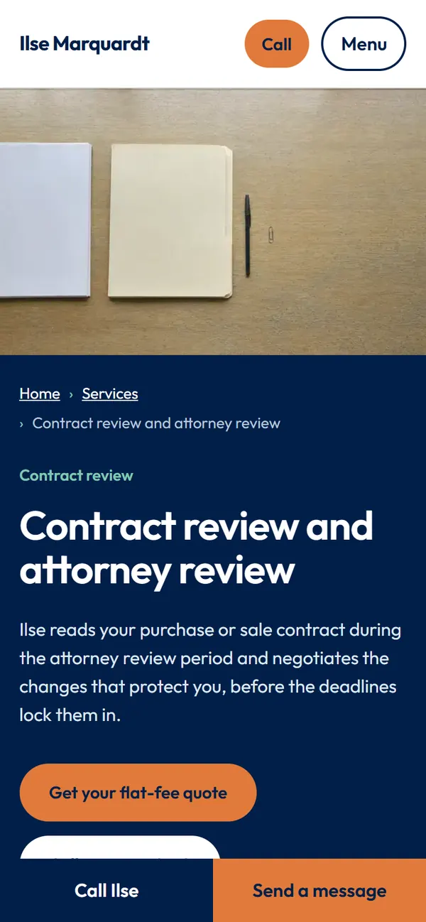 Ilse Marquardt, Attorney at Law: Contract review page on a phone