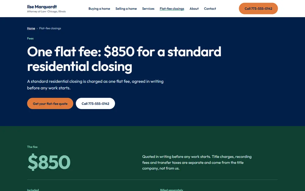 Ilse Marquardt, Attorney at Law: Fees page on a desktop