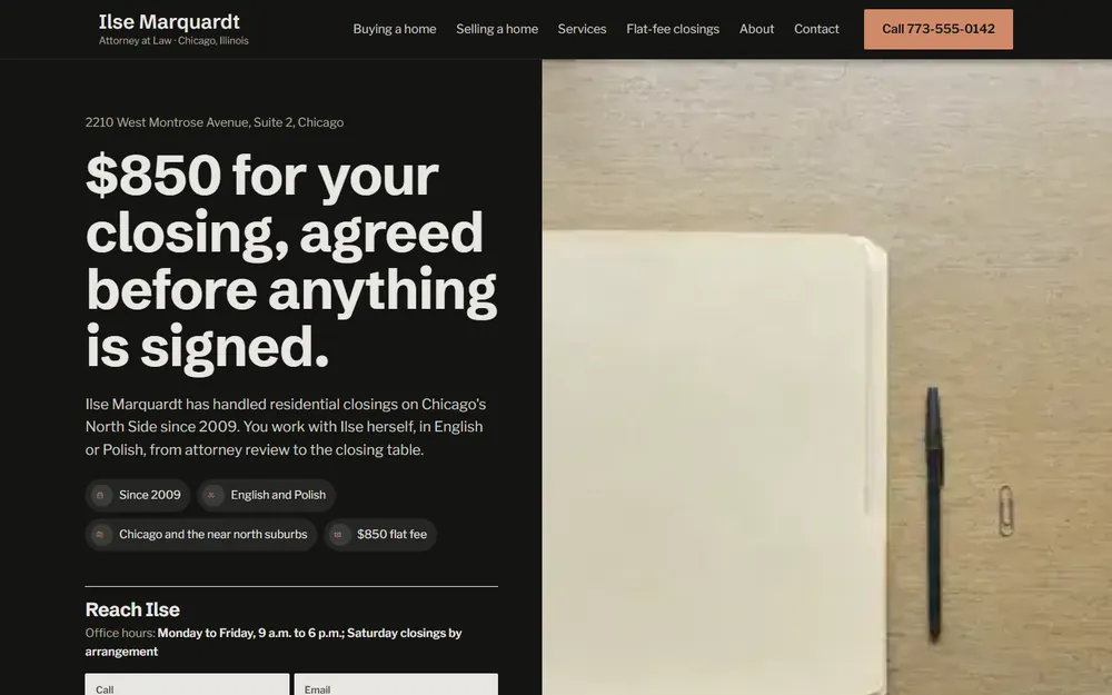 Ilse Marquardt, Attorney at Law: Home page on a desktop